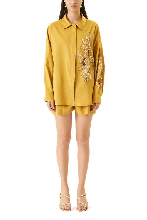 Yellow Cutwork Shirt With Shorts Co-ord Set
