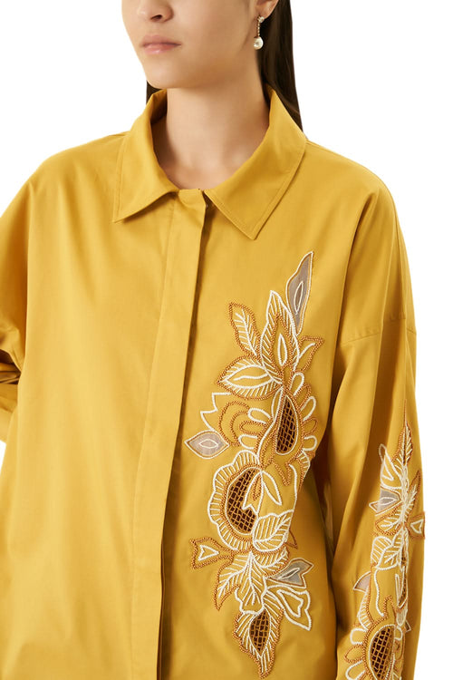 Yellow Cutwork Shirt With Shorts Co-ord Set