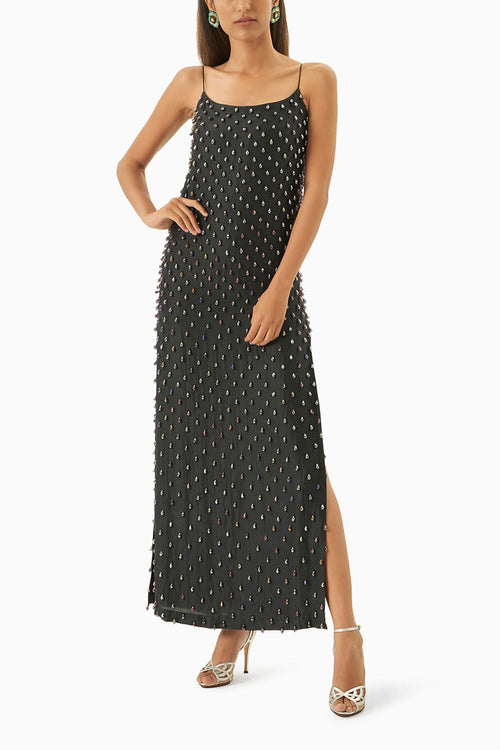 Black Strappy Dress With Crystals