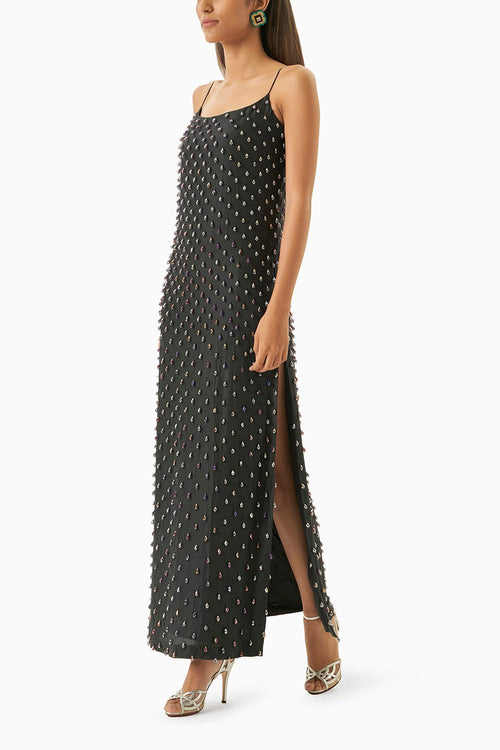 Black Strappy Dress With Crystals