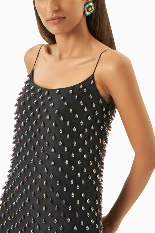 Black Strappy Dress With Crystals
