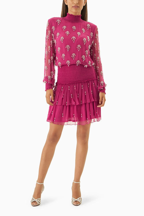 Pink Embellished High Neck Dress