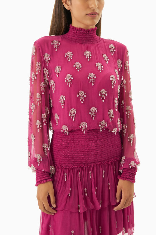 Pink Embellished High Neck Dress