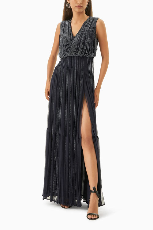 Midnight Blue Maxi Dress With Crystal Strings