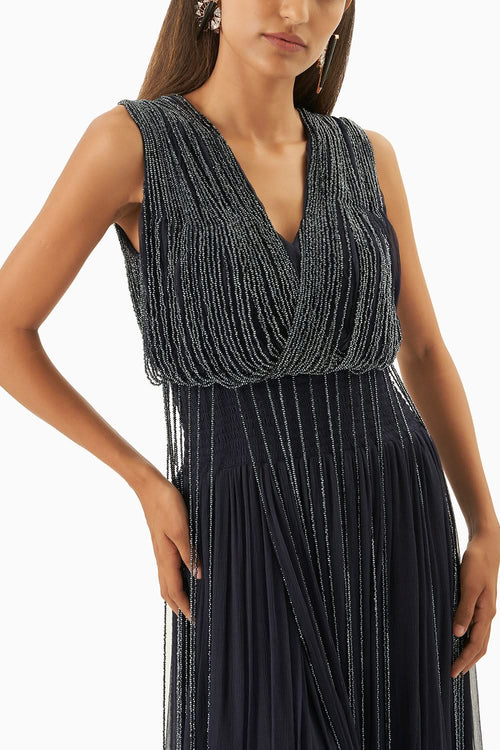 Midnight Blue Maxi Dress With Crystal Strings