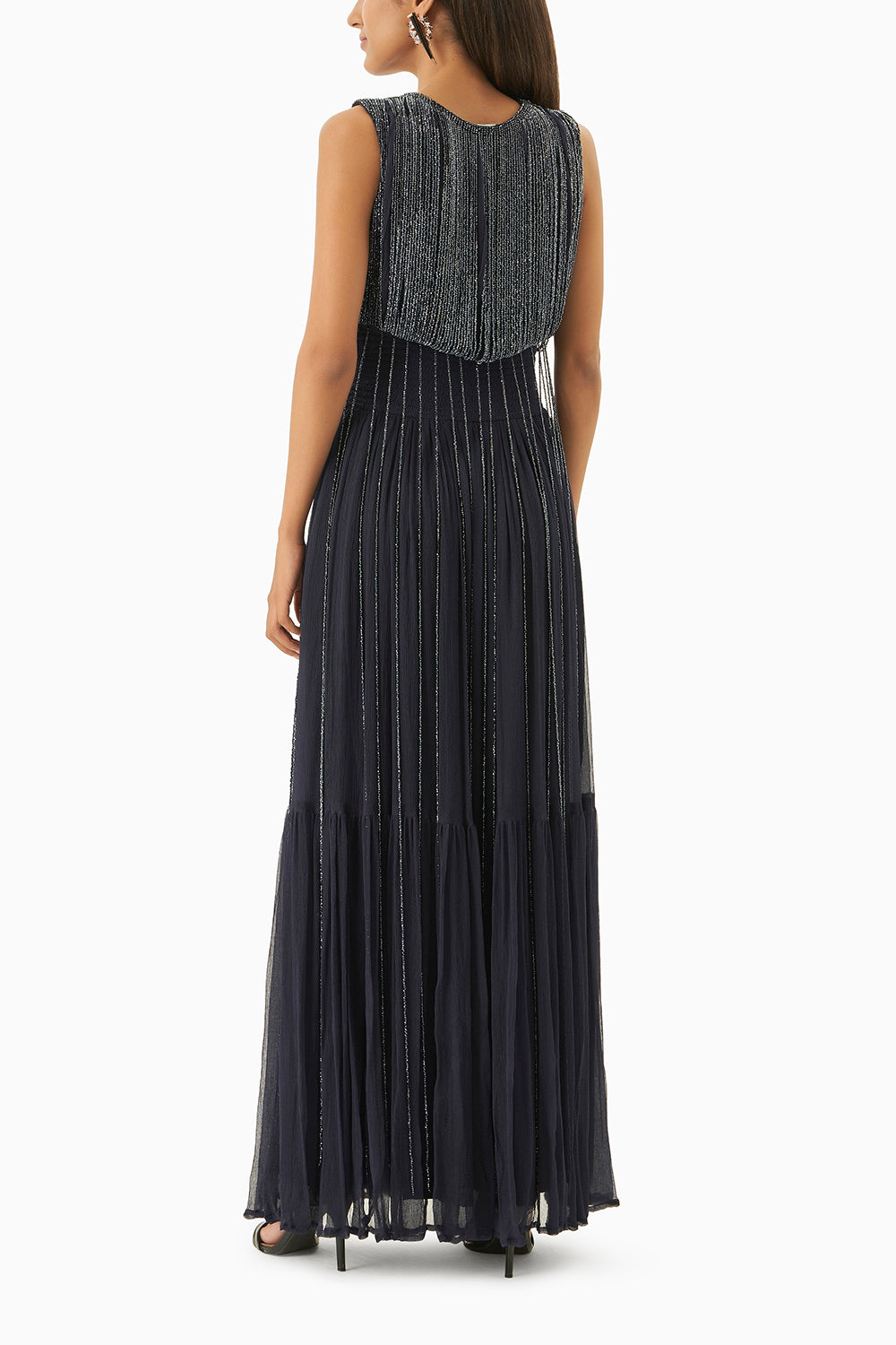 Midnight Blue Maxi Dress With Crystal Strings