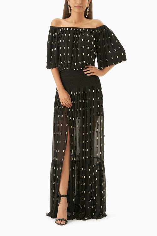 Black Off Shoulder Maxi Dress With Slits