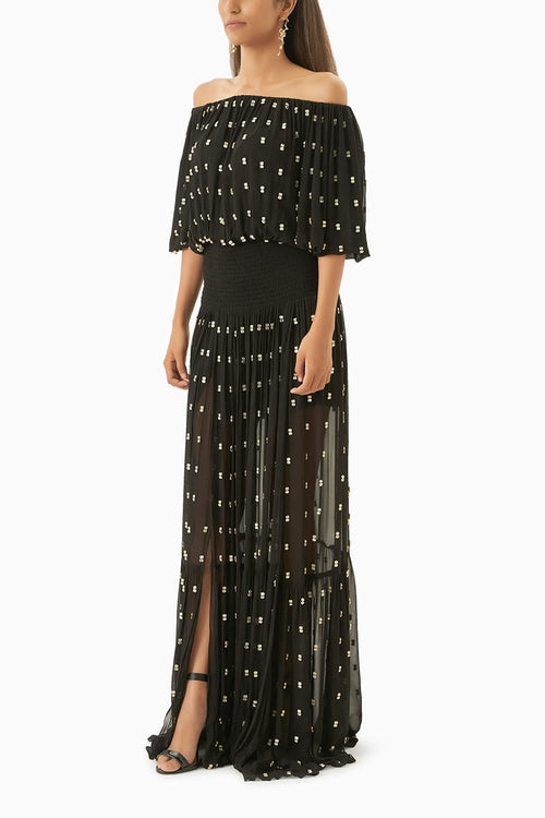 Black Off Shoulder Maxi Dress With Slits