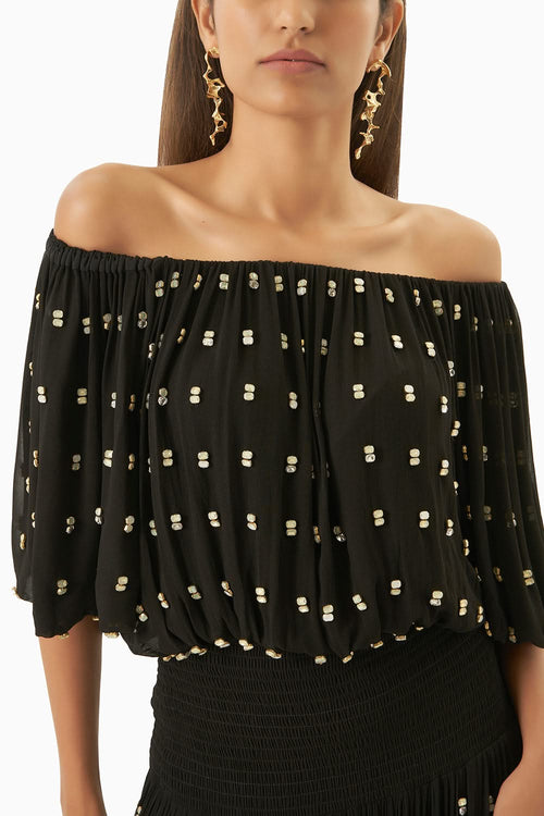 Black Off Shoulder Maxi Dress With Slits