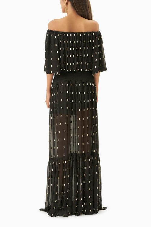 Black Off Shoulder Maxi Dress With Slits
