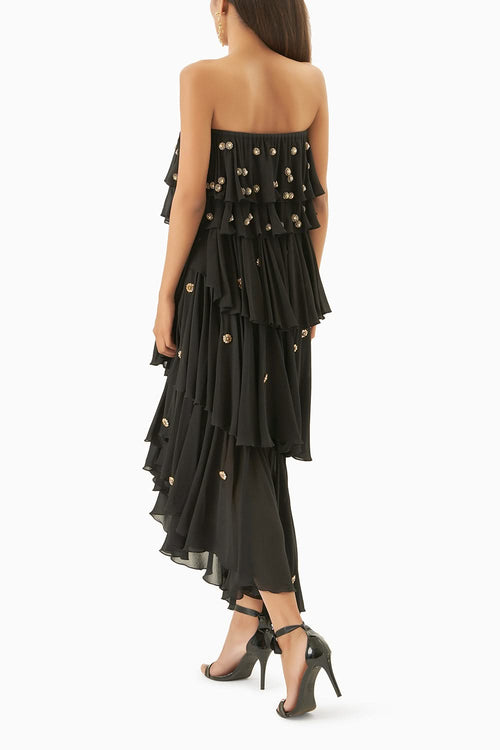 Black Midi Tube Dress With Gold Embellishments