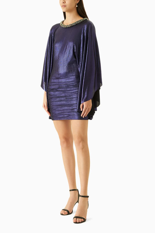 Starry Blue Metallic Liquid Jersey Dress