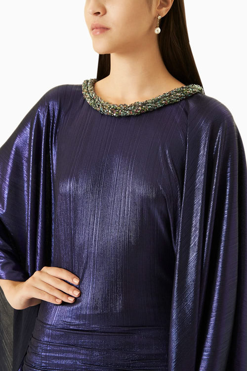 Starry Blue Metallic Liquid Jersey Dress