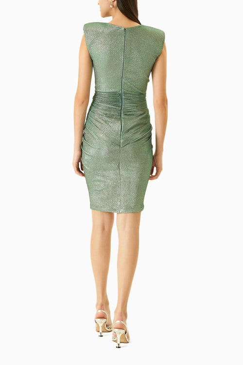 Green Metallic Jersey Knotted Dress