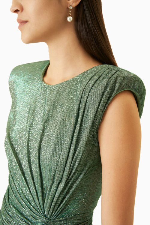 Green Metallic Jersey Knotted Dress