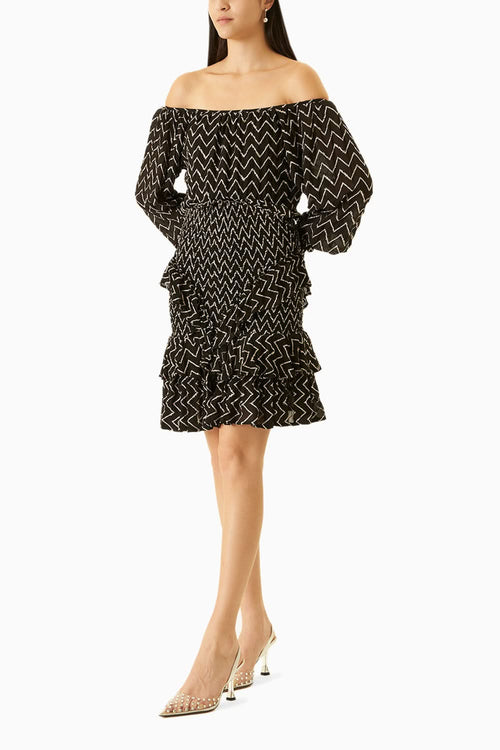 Chevron Off-Shoulder Ruched Dress With Sequins