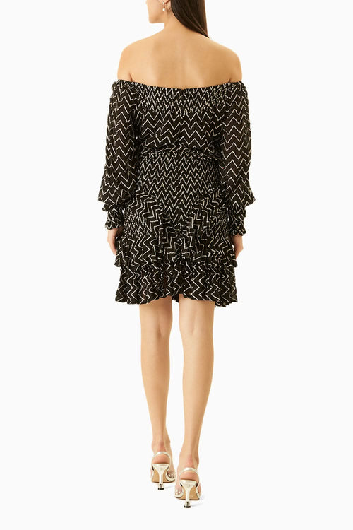 Chevron Off-Shoulder Ruched Dress With Sequins
