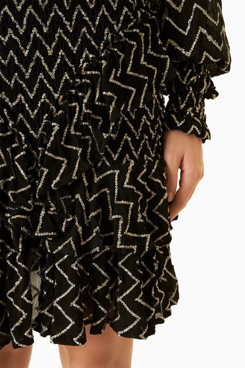 Chevron Off-Shoulder Ruched Dress With Sequins
