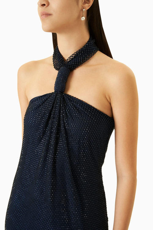 Midnight Blue Swarovski Net-Layered Dress