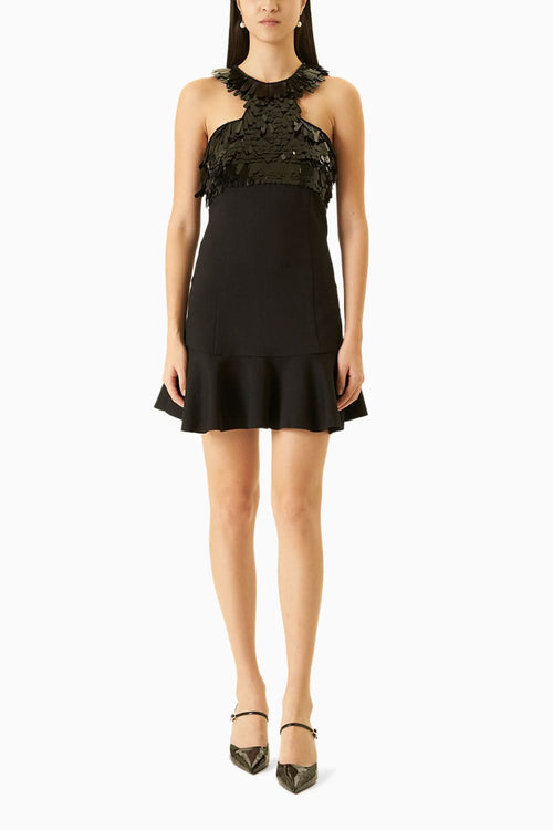 Black Halter Lycra Dress With Metallic Embellishments