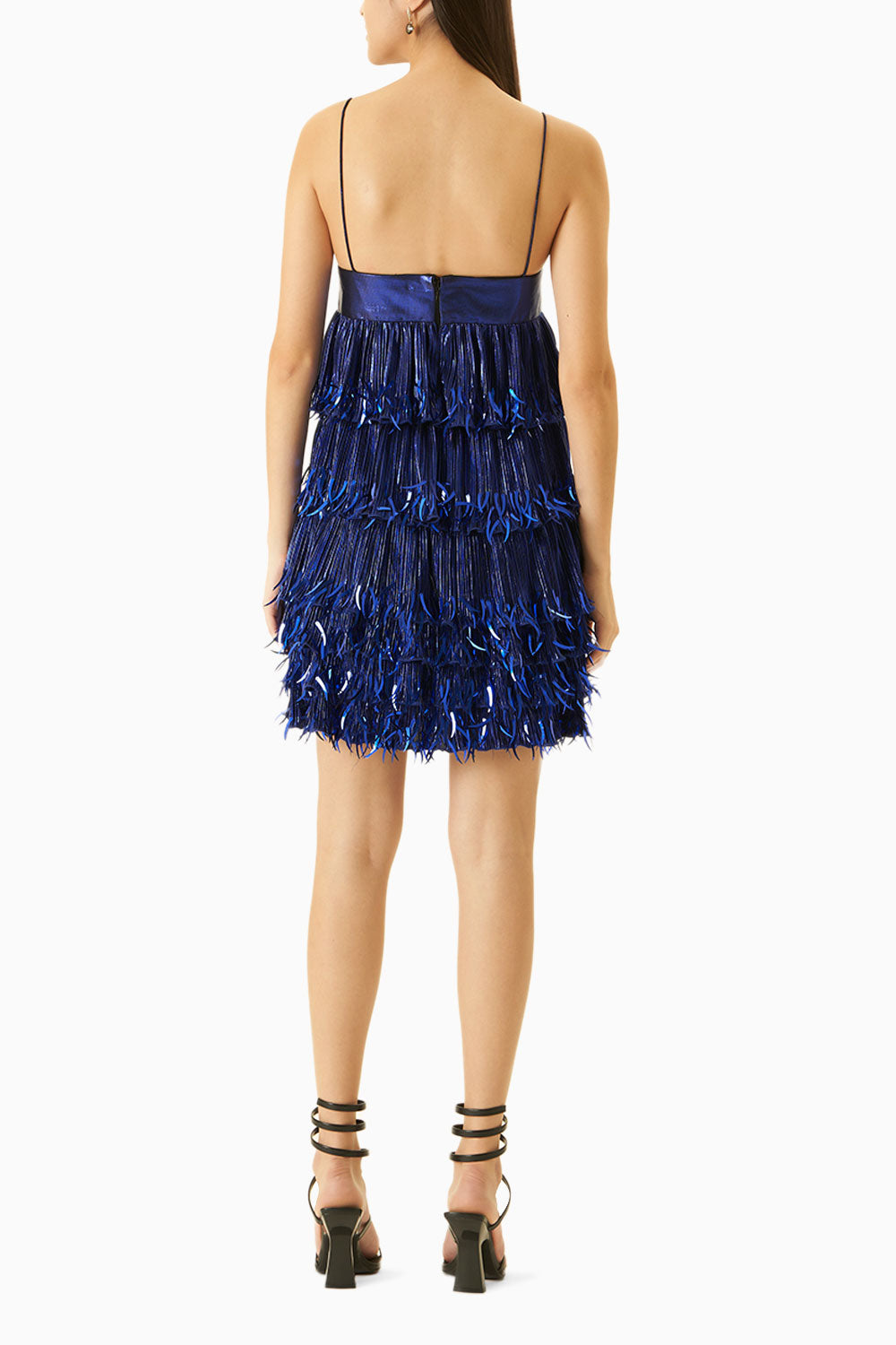 Blue Pleated Foil Dress With Embellishments