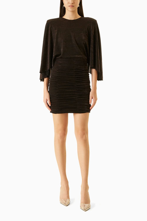 Brown Peacock Jersey Dress With Copper Embellishments