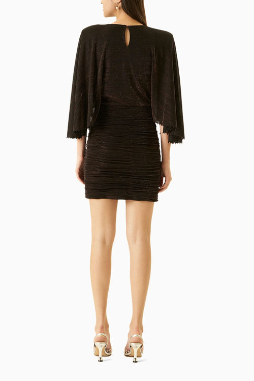 Brown Peacock Jersey Dress With Copper Embellishments