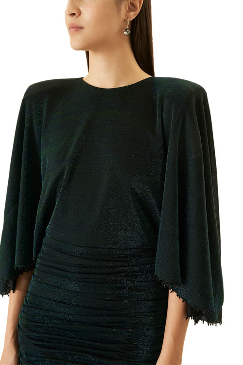 Green Peacock Jersey Dress With Embellishments