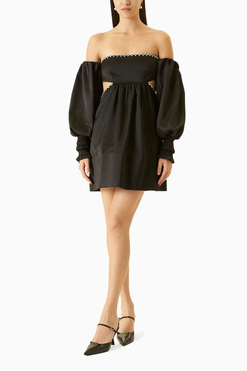 Black Satin Off-Shoulder Dress
