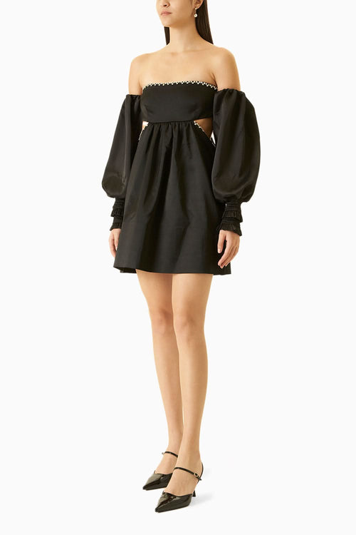Black Satin Off-Shoulder Dress