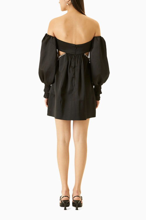 Black Satin Off-Shoulder Dress