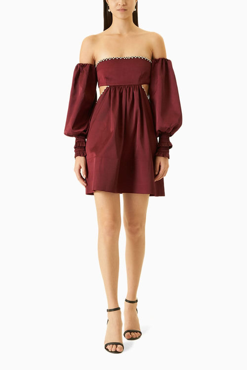 Maroon Satin Off-Shoulder Dress