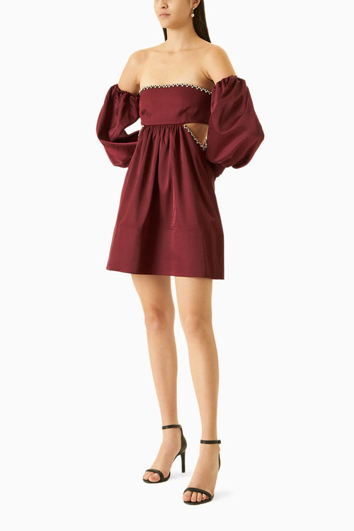 Maroon Satin Off-Shoulder Dress