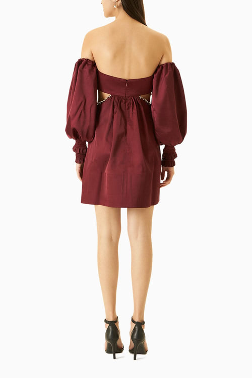 Maroon Satin Off-Shoulder Dress