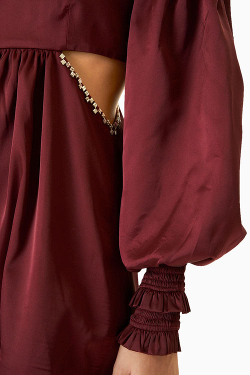 Maroon Satin Off-Shoulder Dress