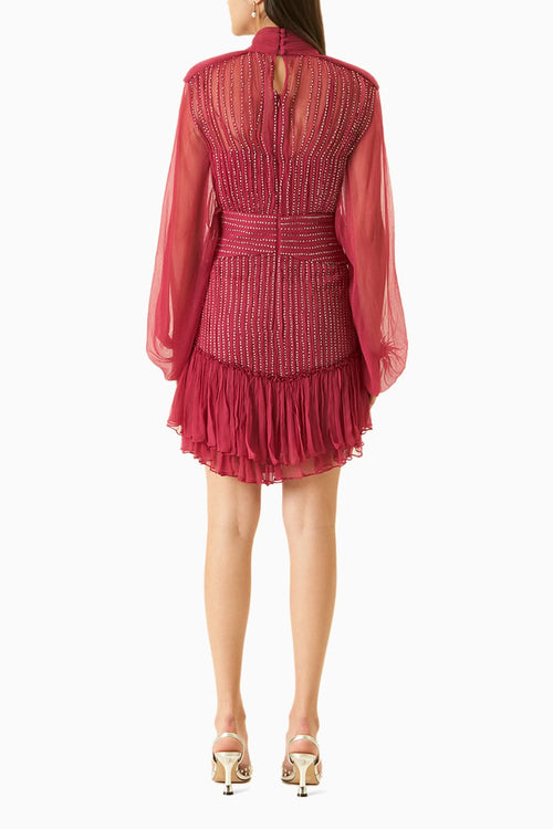 Pink Chiffon HIgh-Neck Studded Dress