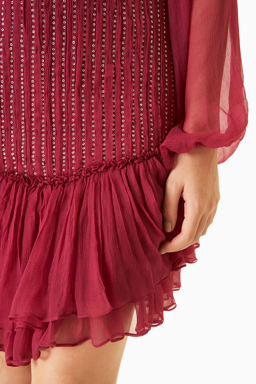 Pink Chiffon HIgh-Neck Studded Dress