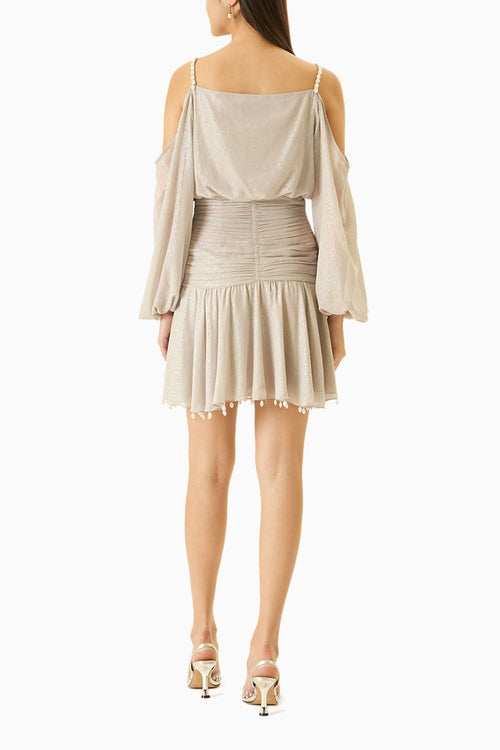 White Off-Shoulder Strappy Dress With Bead Embellishments