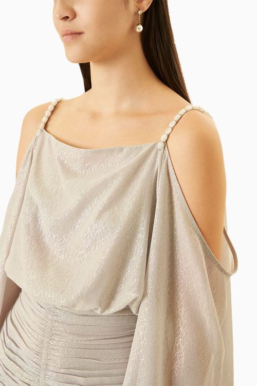 White Off-Shoulder Strappy Dress With Bead Embellishments