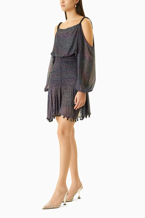 Blue Off-Shoulder Strappy Dress With Bead Embellishments