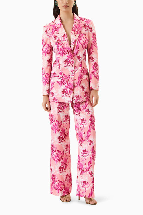 Printed Sakura Jacket Paired With Bootleg Trouser
