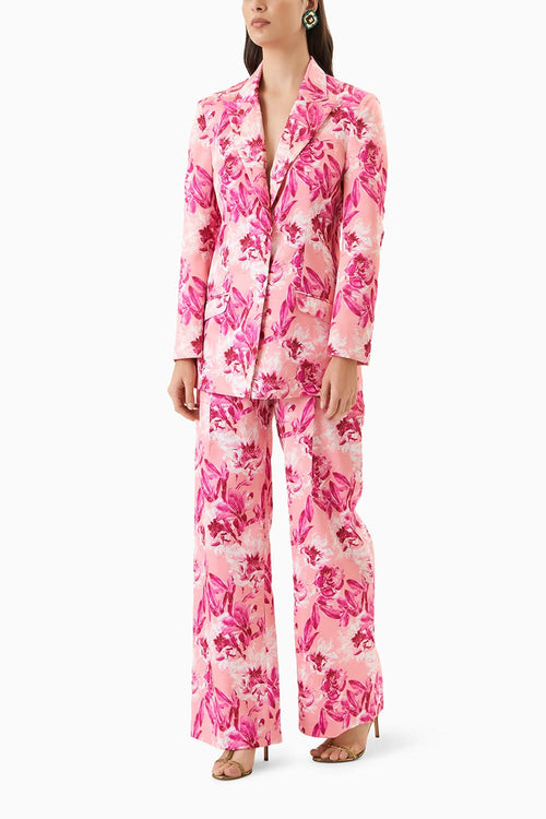 Printed Sakura Jacket Paired With Bootleg Trouser