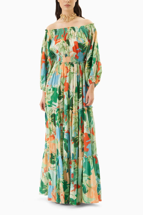 Printed Off Shoulder Long Dress