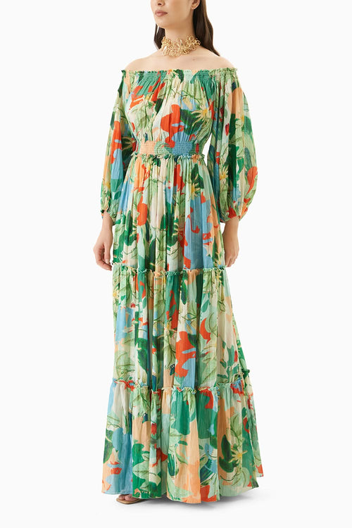 Printed Off Shoulder Long Dress