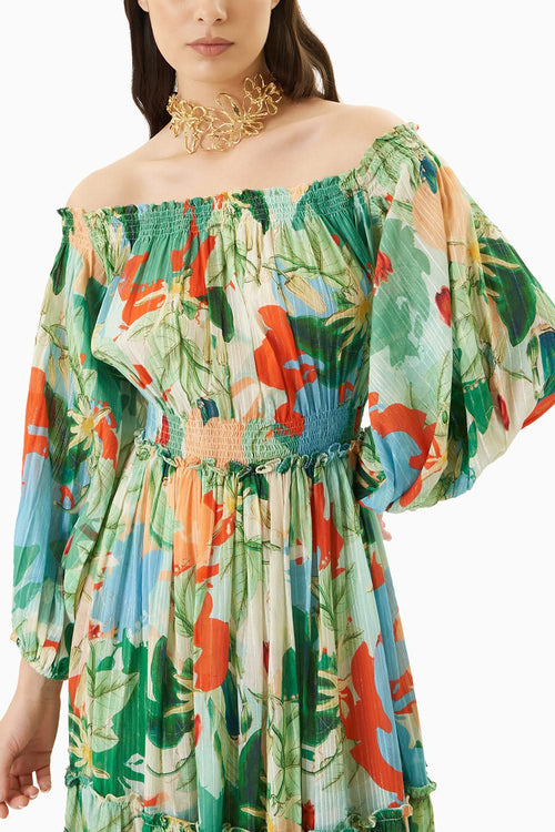 Printed Off Shoulder Long Dress