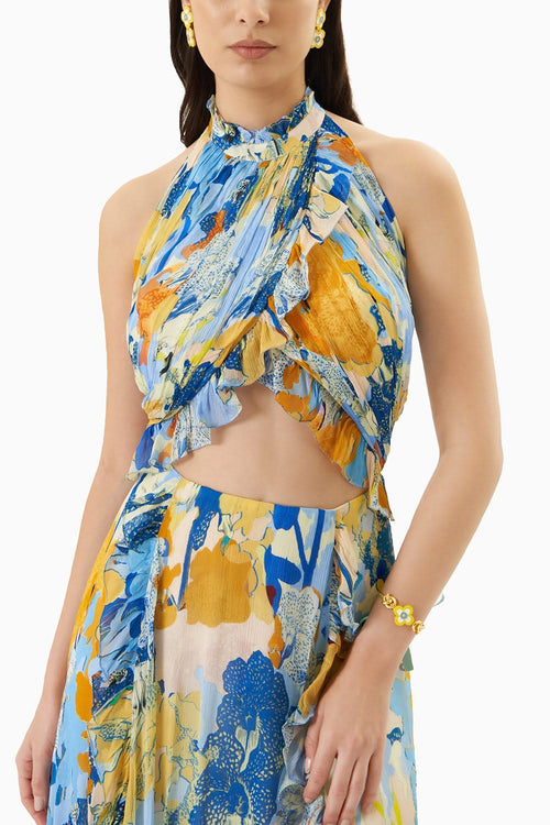 Chiffon Printed Halter Neck Long Dress