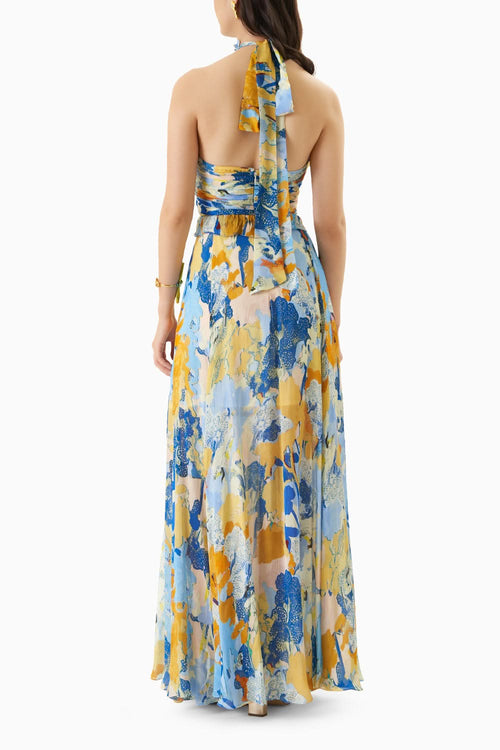 Chiffon Printed Halter Neck Long Dress