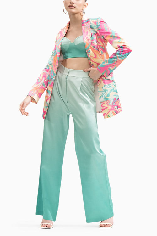 Printed Jacket & Ombre Corset Bustier & Pants