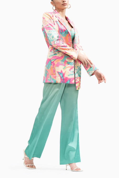 Printed Jacket & Ombre Corset Bustier & Pants