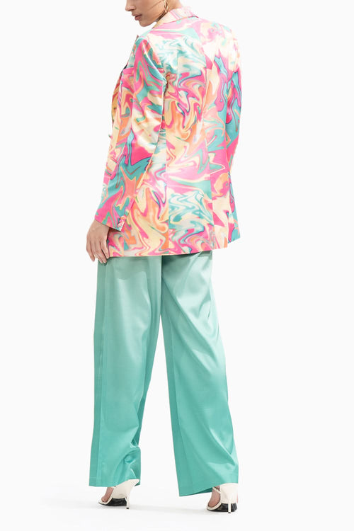 Printed Jacket & Ombre Corset Bustier & Pants